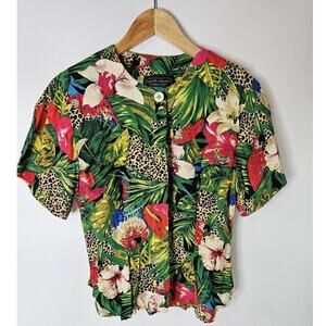 Carol Anderson Vintage Safarie Animal Print Button Down Blouse Women Size S